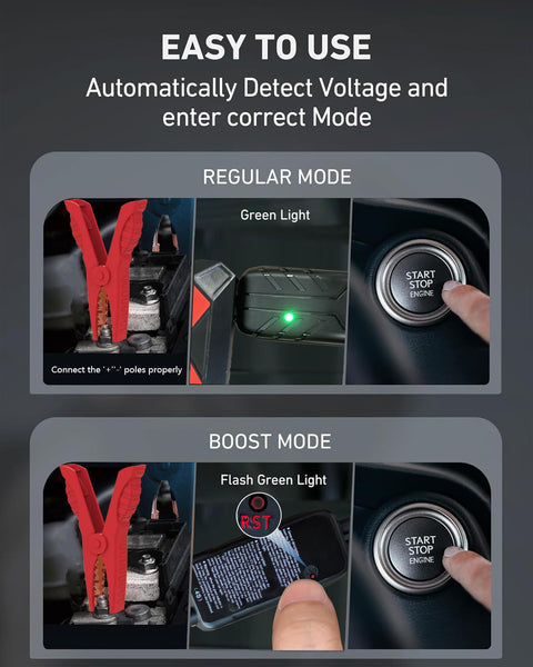 Car Battery Jump Starter, 2500A Jump Starter (for 8.0L Gas or 6.5L Diesel Engine), Battery Jumper Starter Portable, Jump Box, Jump Start Battery Pack with Jumper Cable, LED Light/USB QC3.0 (Red Black)