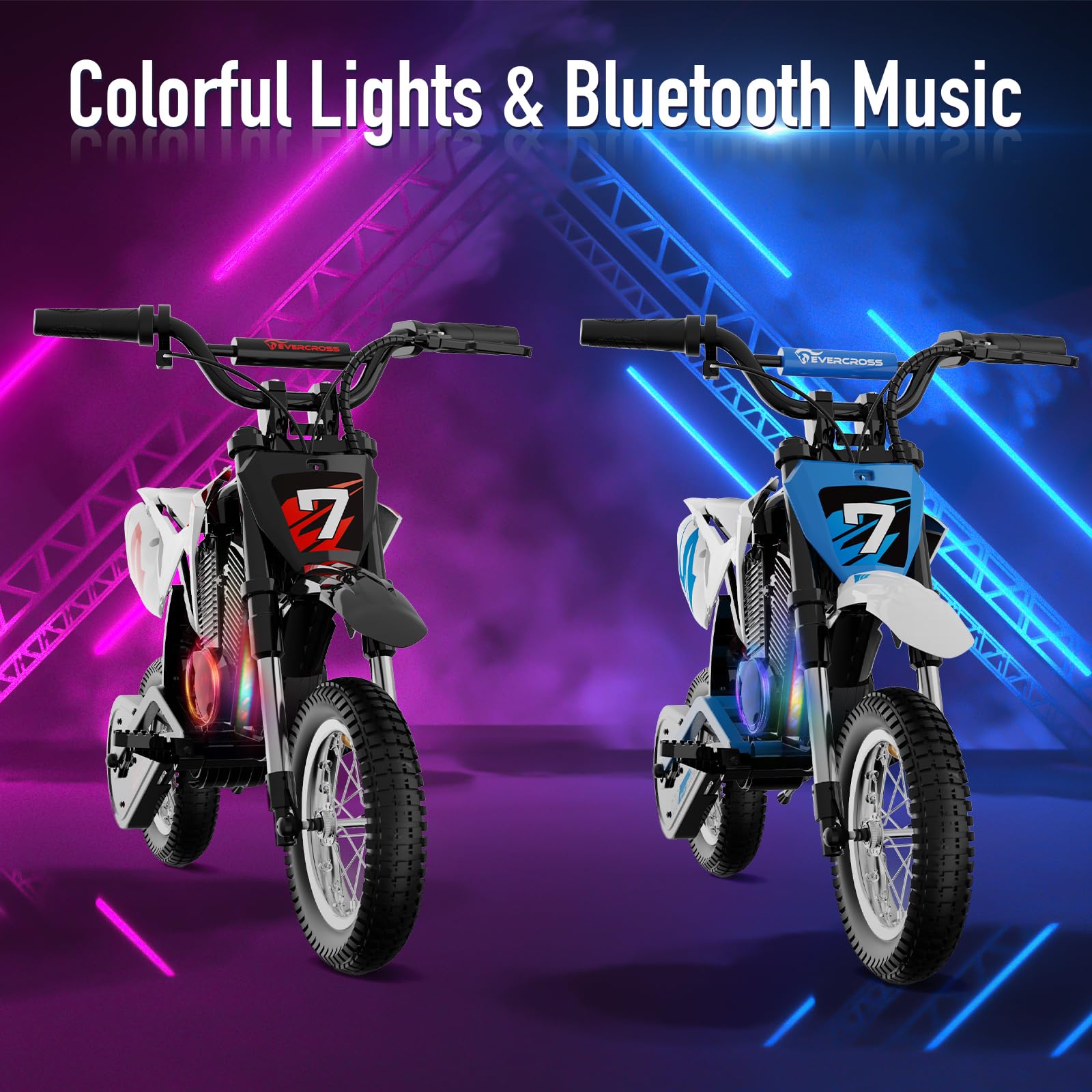 EVERCROSS EV12M PRO Kids Ride On Motorcycle, Electric Motorcycle with 300W Motor, 9.3Miles Long-Range, 12'' Pneumatic Tire, Bluetooth Music, Colorful Lights, Motor Cross for Ages 3-12 Children