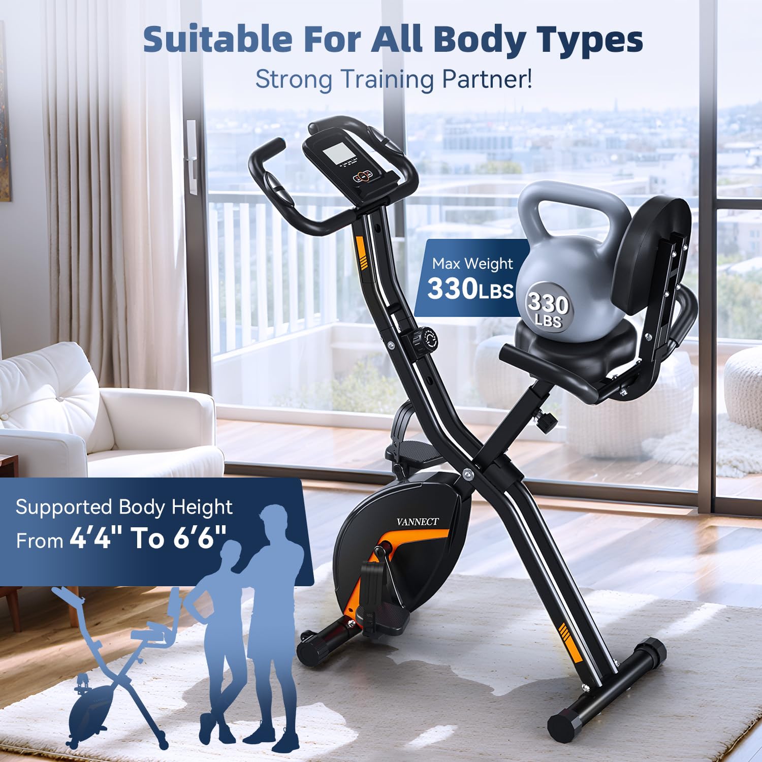 2025 New Exercise Bike Foldable with 16 Levels Magnetic Resistance, Folding Cycling Bike with LCD Display & Heart Rate Sensor, Oversized Saddle with Backrest, Foldable Fitness Bicycle For Home Gym