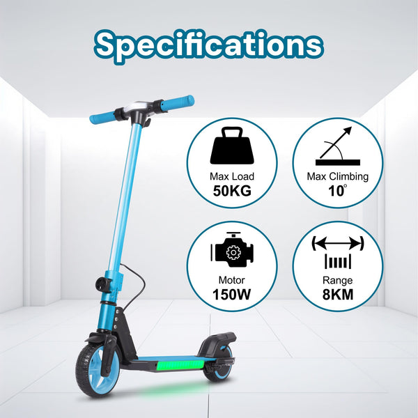 Electric Scooter Kids Foldable Mobility Scooters E Bike With RGB LED Lights For Ages 6-12 Boys Girls | 3 Speed Modes | 6-10 KM Range Dual Braking System 150W Motor Gift for Children