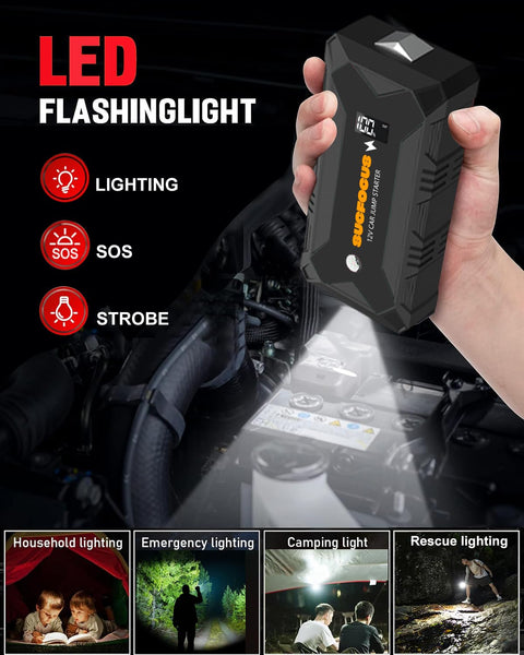 Car Battery Jump Starter, 2500A Jump Starter (for 8.0L Gas or 6.5L Diesel Engine), Battery Jumper Starter Portable, Jump Box, Jump Start Battery Pack with Jumper Cable, LED Light/USB QC3.0 (Red Black)