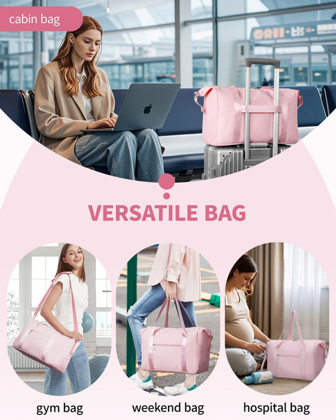 Narwey for Ryanair Cabin Bag 40x20x25 Underseat Ryan Air Bag Foladble Travel Duffel Hospital Carry on Hand Luggage Holdall Weekend Overnight Bag for Women and Men 20L (Beige with Green Straps)