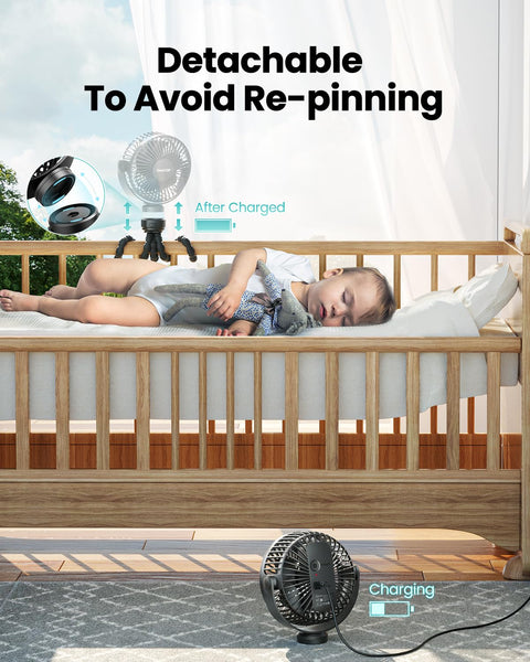 Gaiatop Mini Portable Pram Fan, Rechargeable Small Clip on Fan for Stroller, Detachable 3 Speed 360 Degree Rotate Flexible Tripod Handheld Desk Cooling Car Seat Crib Treadmill Travel Black (SF40)