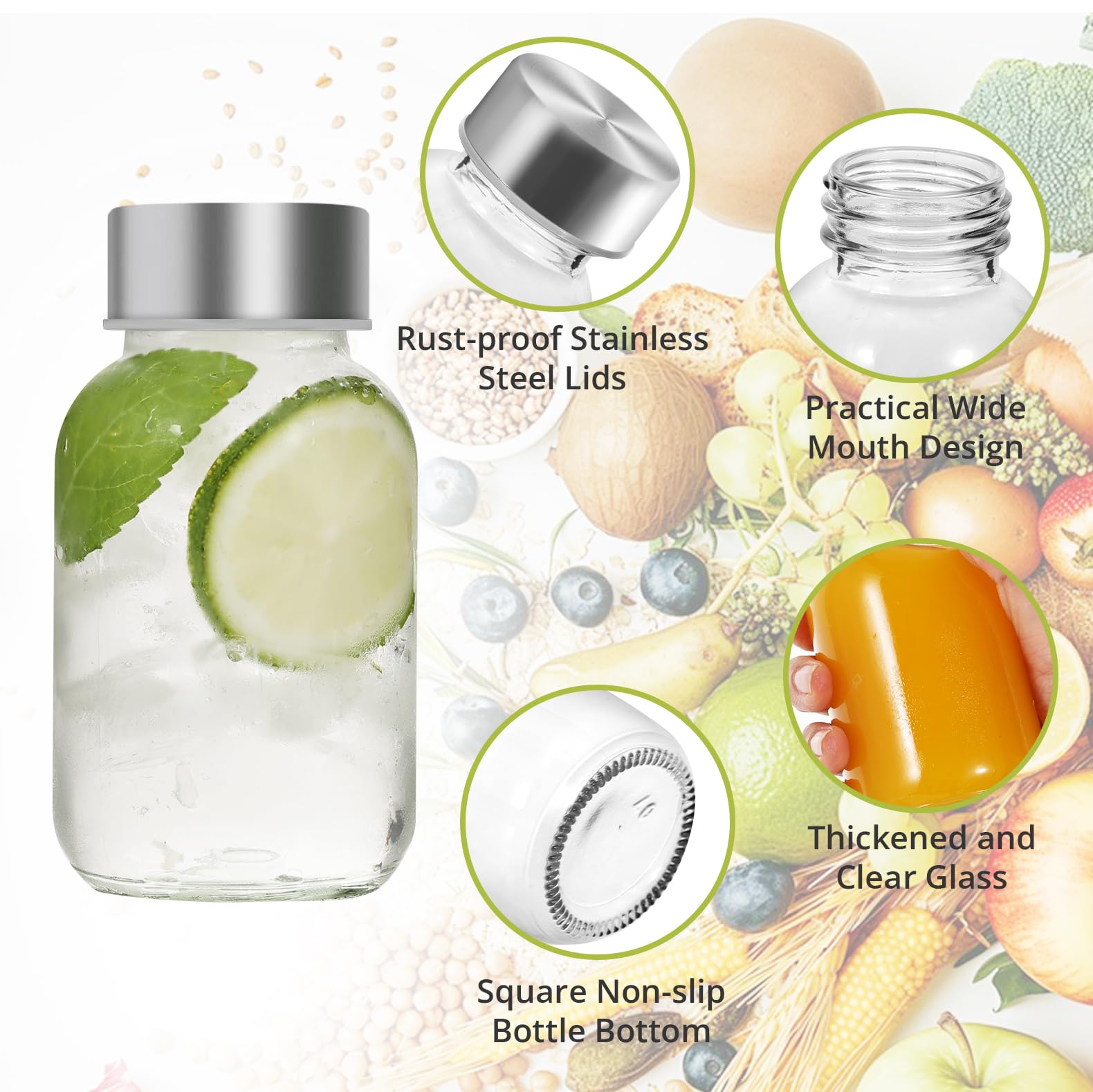 LIMILI Glass Bottles With Stainless Steel Lids, 300/350/750/1000ML Water Bottles, Leak Proof Reusable Drinking Bottles for Hot Cold Drinks, Work, Gym, Home