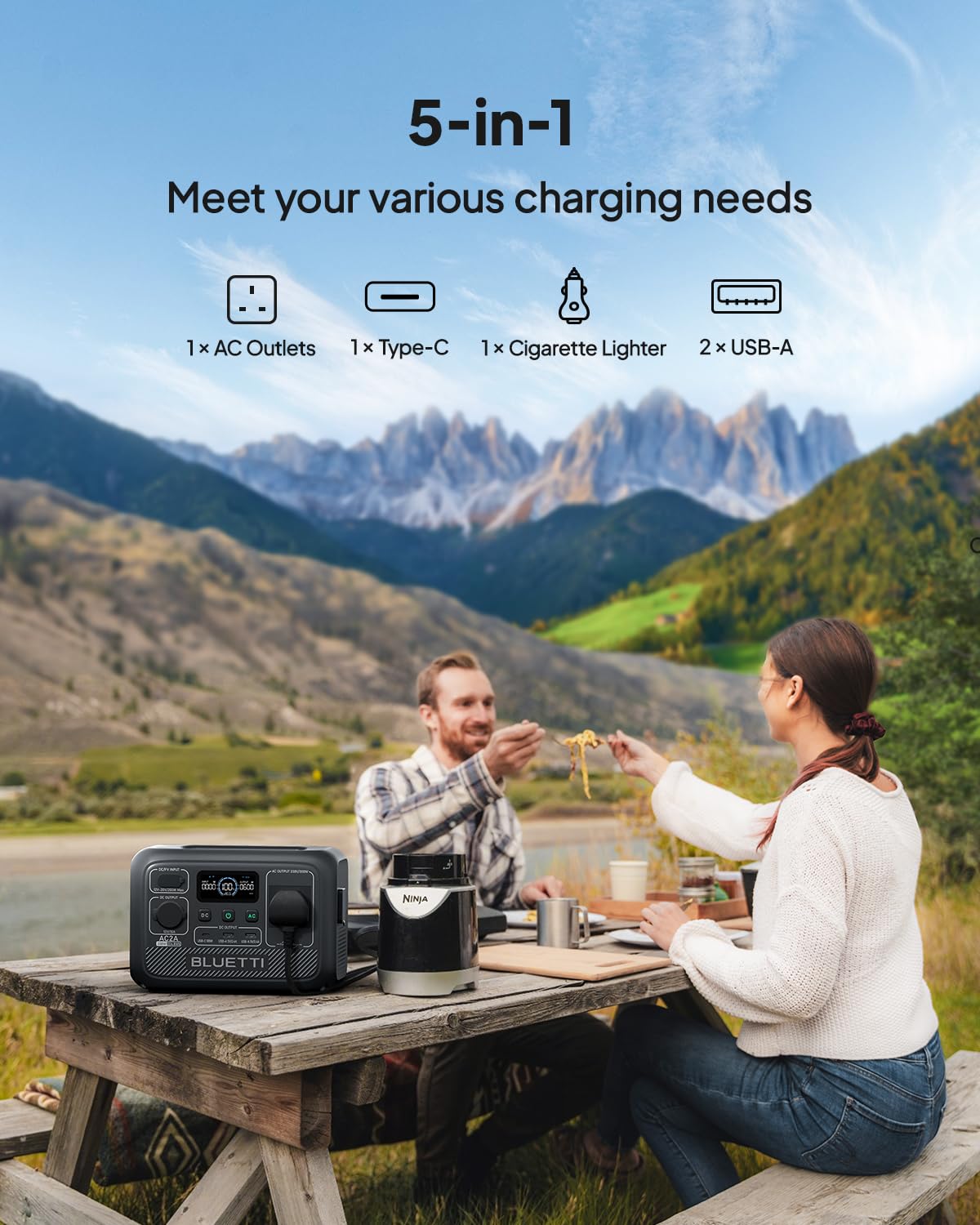 BLUETTI EB3A Portable Power Station, 268Wh LiFePO4 Power Station Battery Backup w/ 2 600W (1200W Surge) AC Outlets, Recharge from 0-80% in 30 Min., Solar Generator for Outdoor Camping