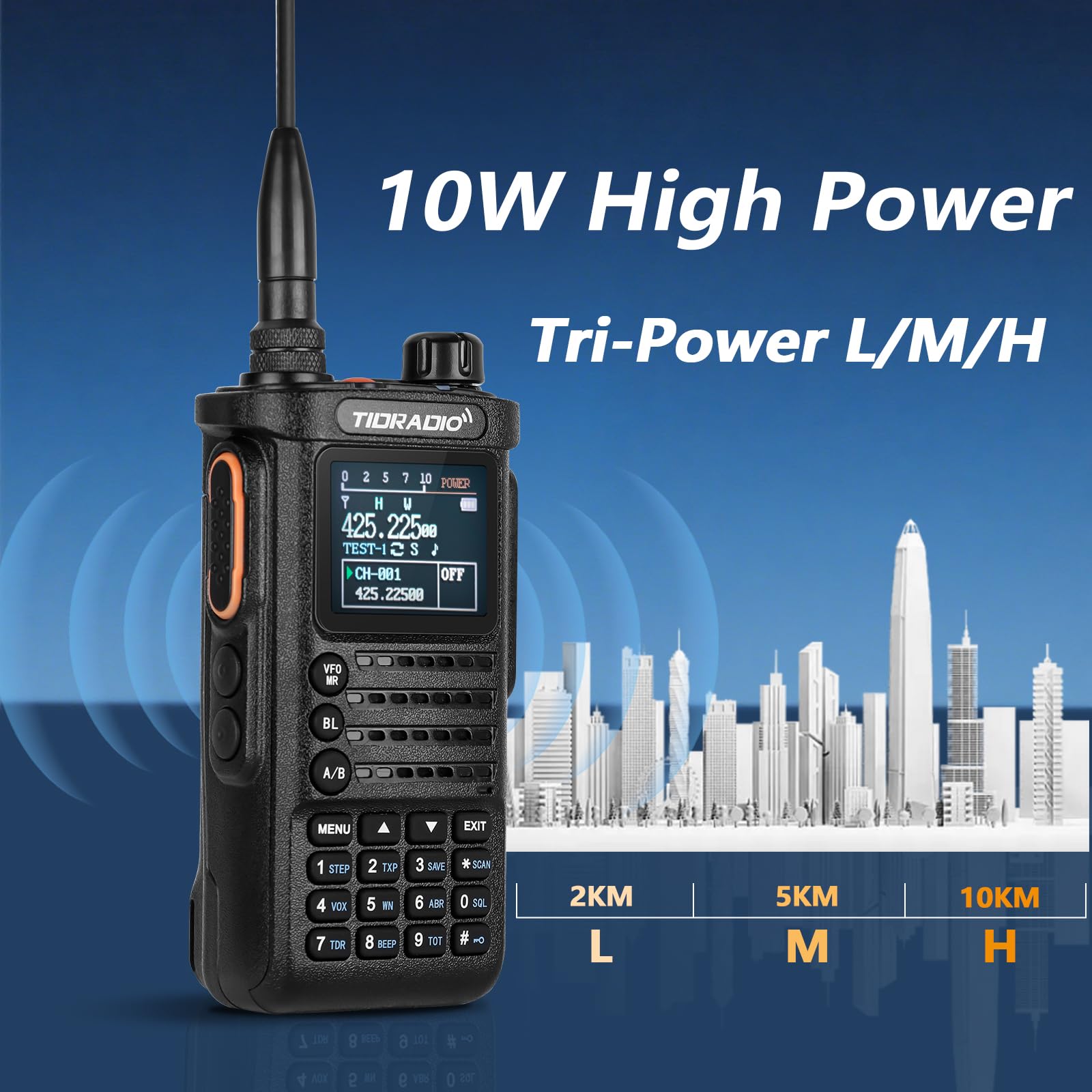 (3rd Gen) TIDRADIO TD-H8 10w Ham Radio, Wireless Programming Walkie Talkies, Airband Reception Two Way Radio,Rechargeable 2500mAh USB-C Batteries Walkie Talkies for Adults Long Range-Back,1 Pack