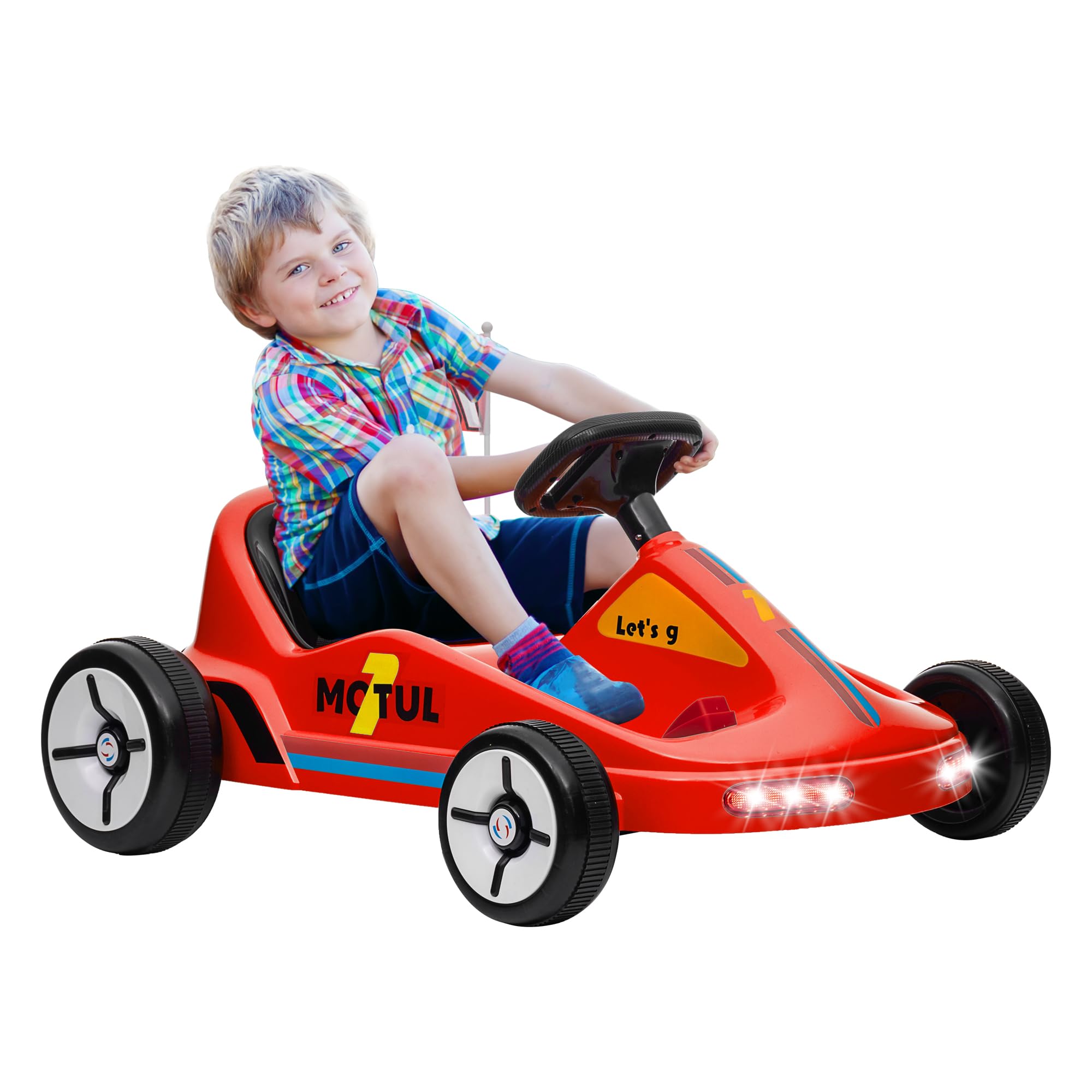AIYAPLAY Electric Go Kart, 6V Battery Powered Kids Go Kart with Music, Light, Horn, Kids, Ride on Car for 3-5 Years, Yellow