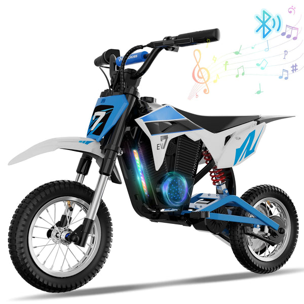 EVERCROSS EV12M PRO Kids Ride On Motorcycle, Electric Motorcycle with 300W Motor, 9.3Miles Long-Range, 12'' Pneumatic Tire, Bluetooth Music, Colorful Lights, Motor Cross for Ages 3-12 Children