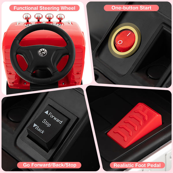 GYMAX Kids Ride on Car, 6V Battery Powered Toy Car with Height Adjustable Seat, Music, Lights, Horn Sound, Forward & Backward, Children Electric Truck for Boys Girls (White)