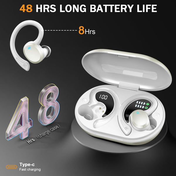 Wireless Earbuds, Bluetooth 5.4 Headphones with ENC Mic, 75H Stereo Noise Cancelling Ear Buds, Wireless Headphones with Sports Earhooks, LED Display, IP7 Waterproof Bluetooth Earphones for Running Gym