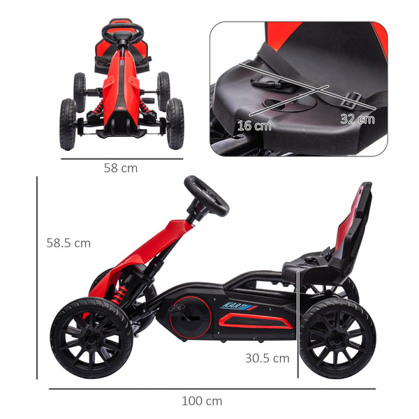 HOMCOM Children Pedal Go Kart, Kids Ride On Racer with Adjustable Seat, Swing Axle, Shock Absorption EVA Tyres, Handbrake, for Ages 3-8 Years, Red
