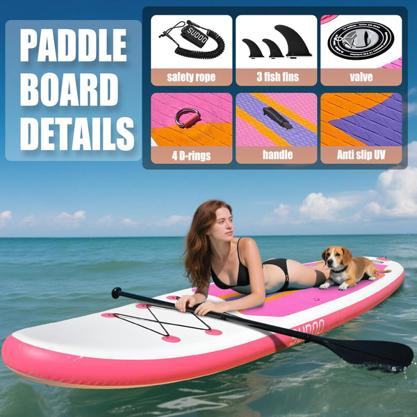 SUDOO 10FT 3M Inflatable Stand Up Paddle Board SUP Board 6” Thick Surfboard Lightweight Non-Slip EVA Deck SUP Package Complete Kit for All Skill Beginners Adults Fishing Yoga Surfing