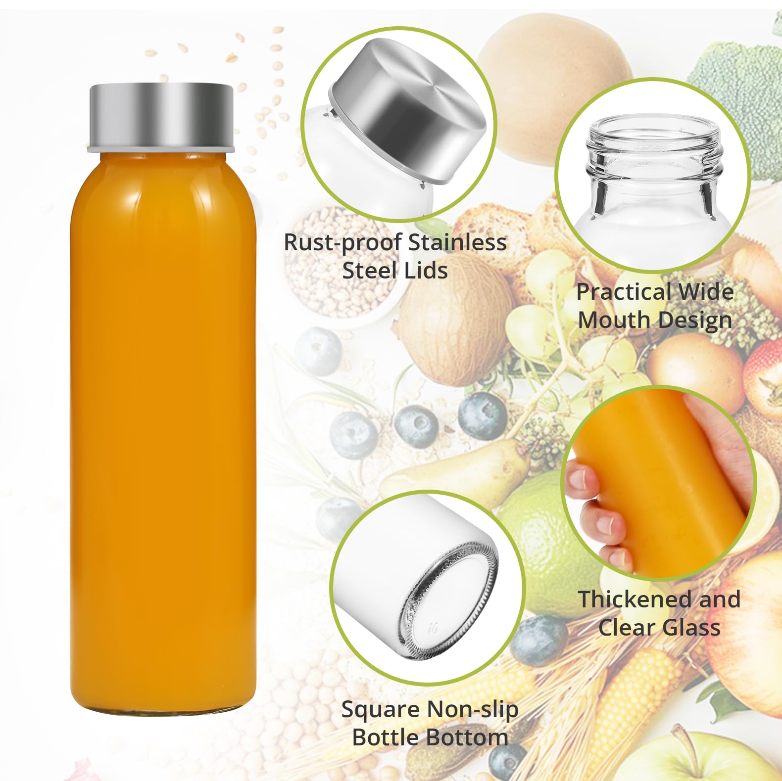 LIMILI Glass Bottles With Stainless Steel Lids, 300/350/750/1000ML Water Bottles, Leak Proof Reusable Drinking Bottles for Hot Cold Drinks, Work, Gym, Home