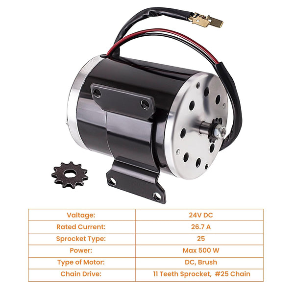 maXpeedingrods Electric DC Motor Brushed Scooter with Bracket for Go Kart DIY Scooter E Bike 500W 24V