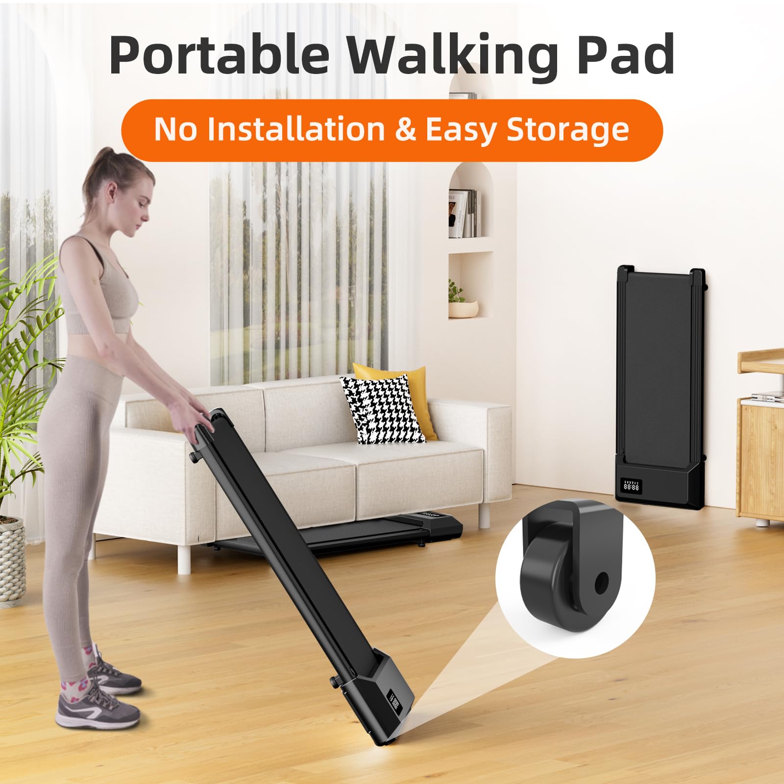 Raceable Walking Pad Suitable for High-tech Wearable Devices, Max 136kg APP Control Under Desk Treadmill with Training Courses and AI Training, Door to Door Delivery
