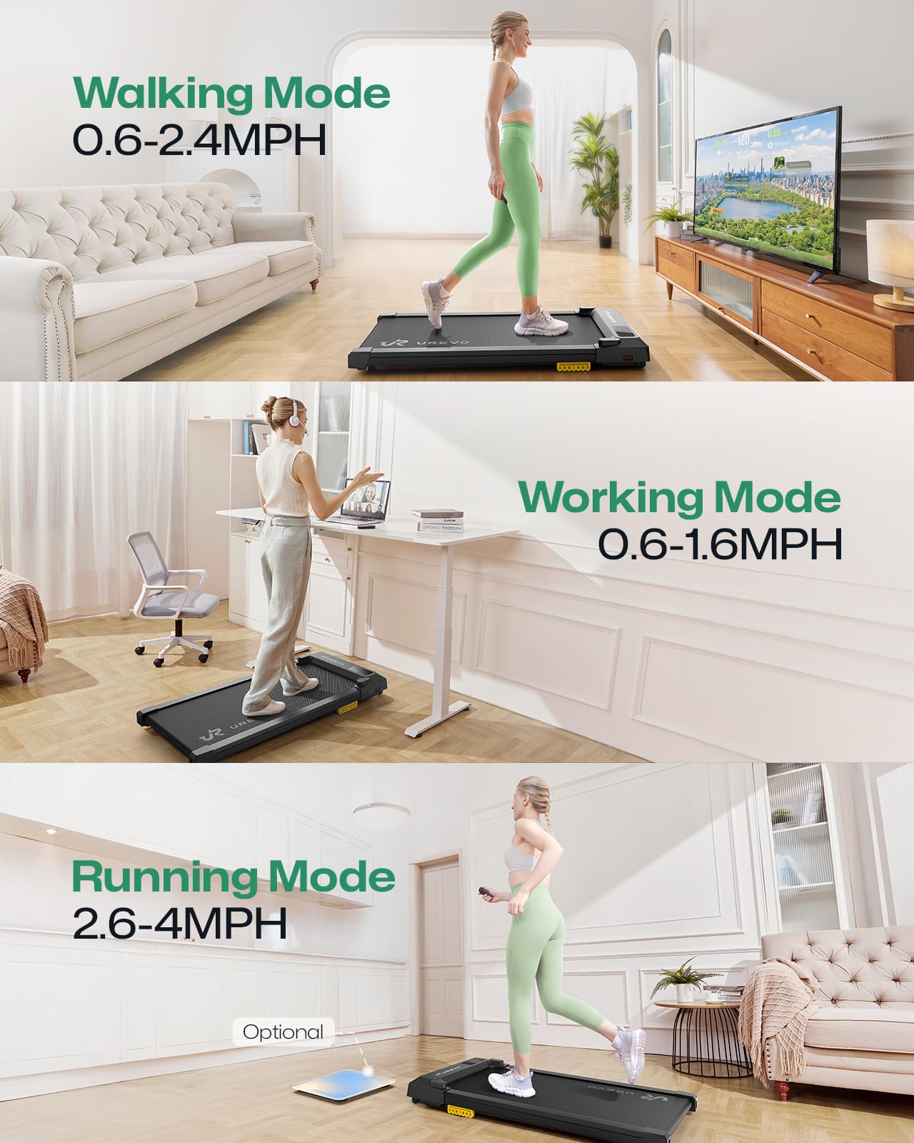 UREVO Smart Walking Pad, Compact Under Desk Treadmill with Double Shock Absorption, Quiet Operation, Workout APP with Track Insights and MIIT Mode, Plug and Play, Remote or APP Control for Home Office