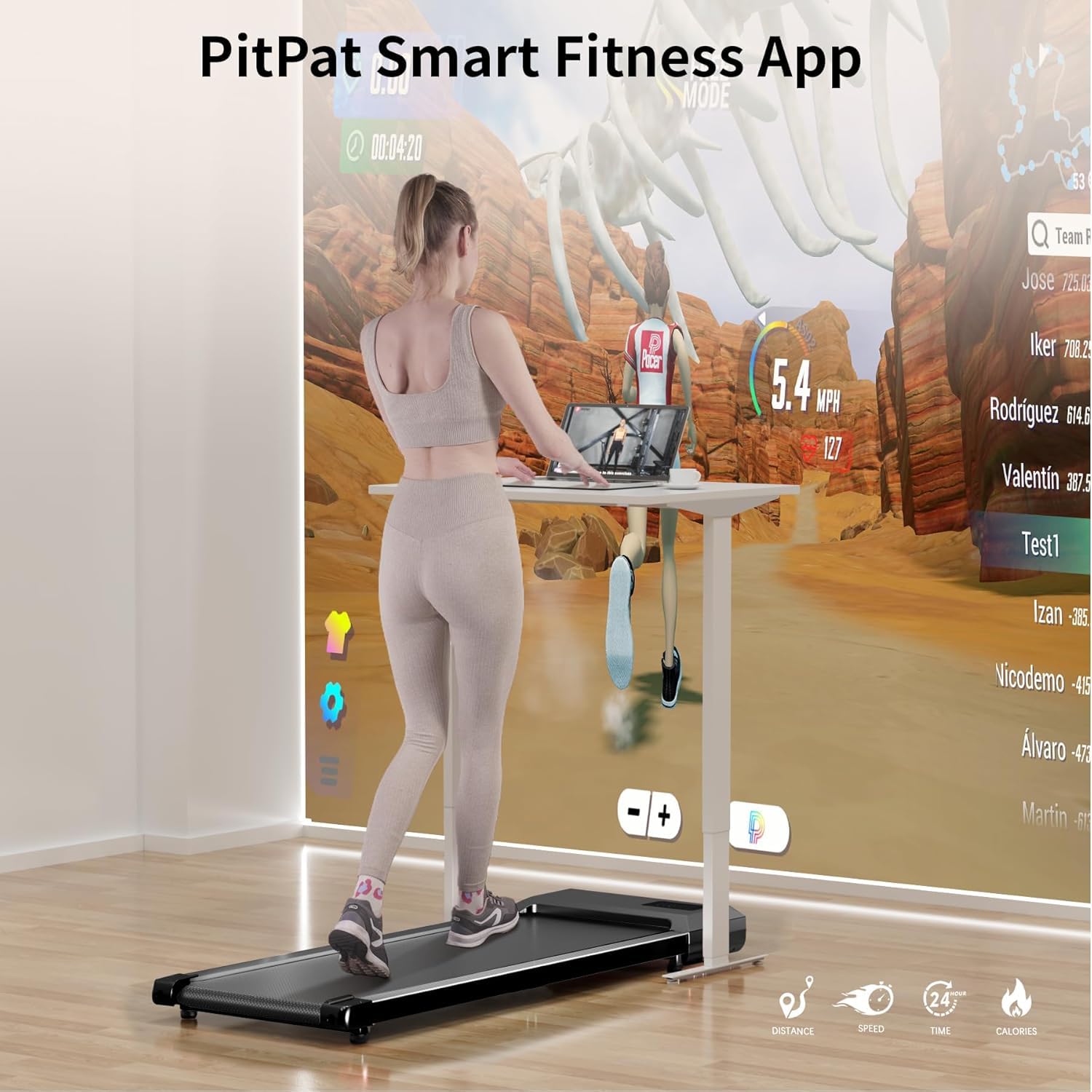 Superun Walking Pad Raceable 2.5HP APP Control Under Desk Treadmill 136KG Capacity Portable Walking Machine for Home with Training Courses and Multi-Runner Races