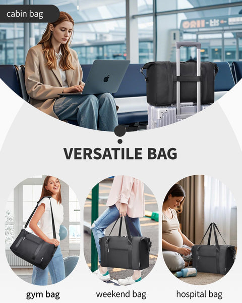 Narwey for Ryanair Cabin Bag 40x20x25 Underseat Ryan Air Bag Foladble Travel Duffel Hospital Carry on Hand Luggage Holdall Weekend Overnight Bag for Women and Men 20L (Beige with Green Straps)