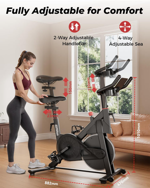 Superun Exercise Bike for Home Use Spin Bike with Adjustable Magnetic Resistance, Stationary Bike with LCD Display and APP, 136 kg Weight Capacity