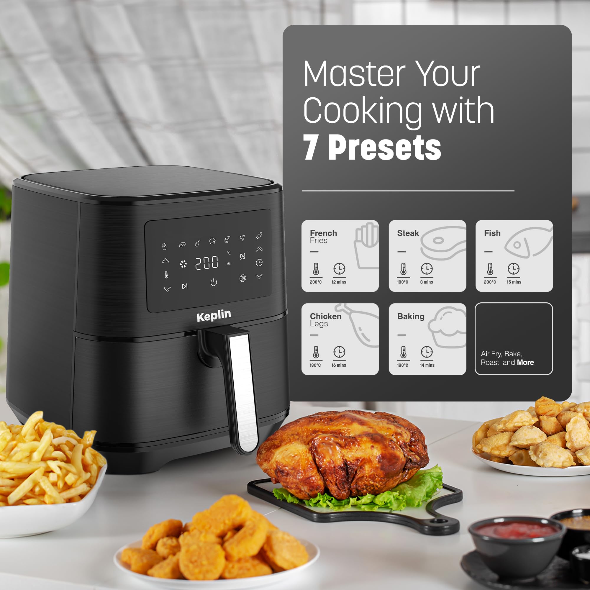 Essen by Keplin 9L Dual Zone Air Fryer - 2700W Energy-Saving Cooker with 6 Cooking Functions - Extra-Large Capacity for Healthy Meals - Roast, Bake, Dehydrate, Crisp - Family Size (9L)