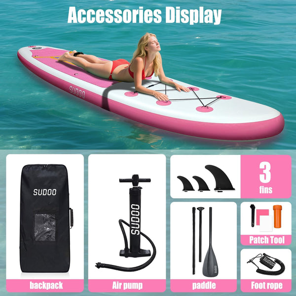 SUDOO 10FT 3M Inflatable Stand Up Paddle Board SUP Board 6” Thick Surfboard Lightweight Non-Slip EVA Deck SUP Package Complete Kit for All Skill Beginners Adults Fishing Yoga Surfing