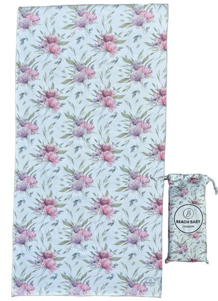 Beach Baby London - Beach Towel - Microfiber - Sand Free - Quick Dry - Light Weigh - Gym Towel - Compact with Matching Bag 130 x 80 cm (PINK AND