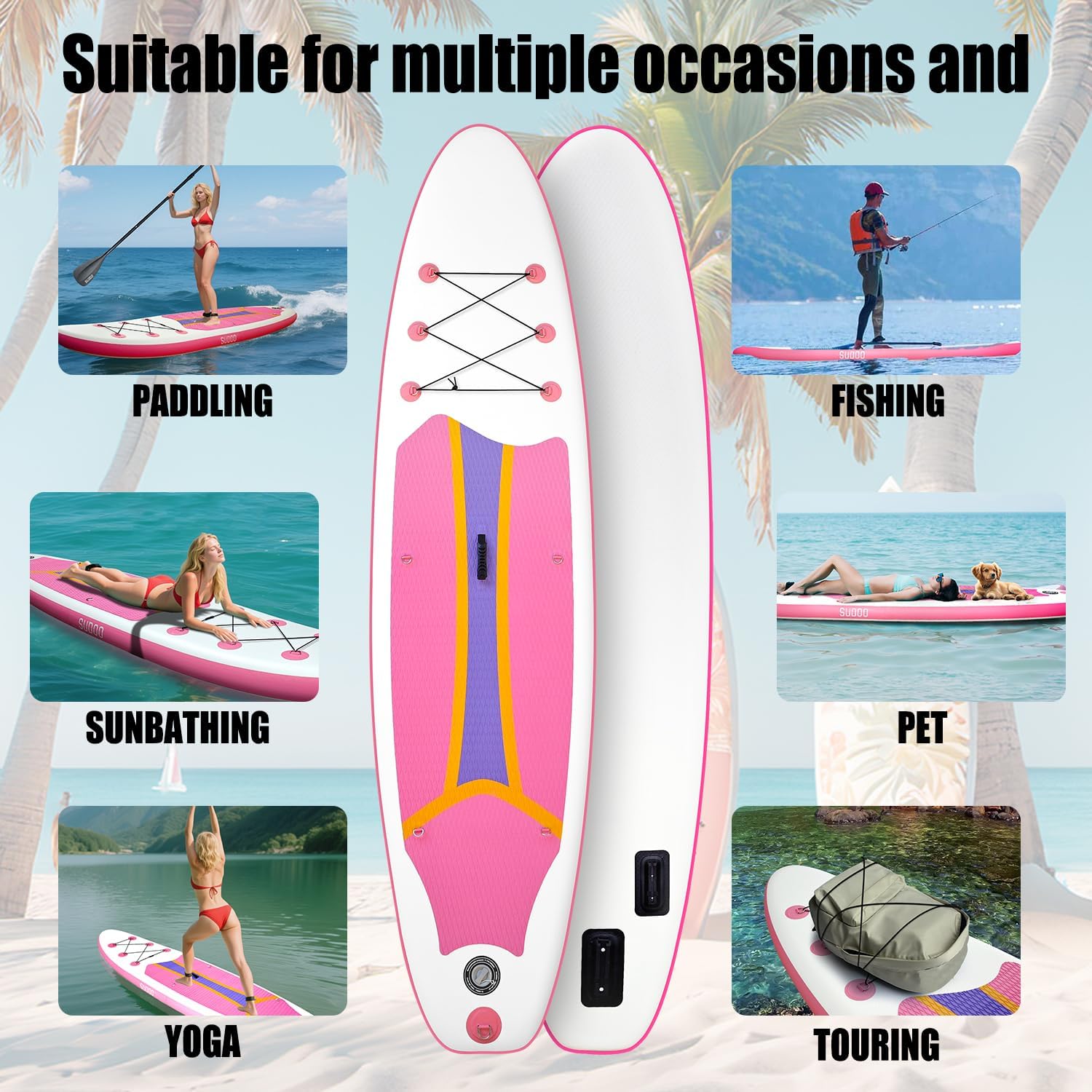 SUDOO 10FT 3M Inflatable Stand Up Paddle Board SUP Board 6” Thick Surfboard Lightweight Non-Slip EVA Deck SUP Package Complete Kit for All Skill Beginners Adults Fishing Yoga Surfing