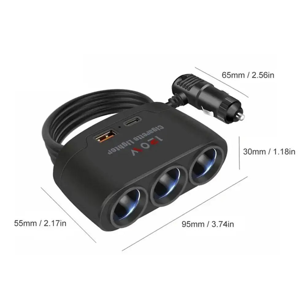 120W Car Charger Adapter 12V 24V PD QC3.0 Dual USB Socket Car Cigarette Lighter Splitter Fast Charger For Car DVR Dashcam