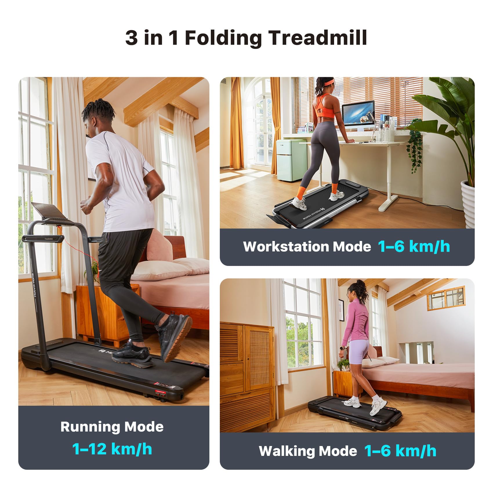 Mobvoi Home Treadmill SE 3 in 1 Foldable Treadmill for Home Walking Pad 2.5 HP Compact Portable folding Under Desk Running Machine with Remote Control LED Display for Home Office 12 km/h