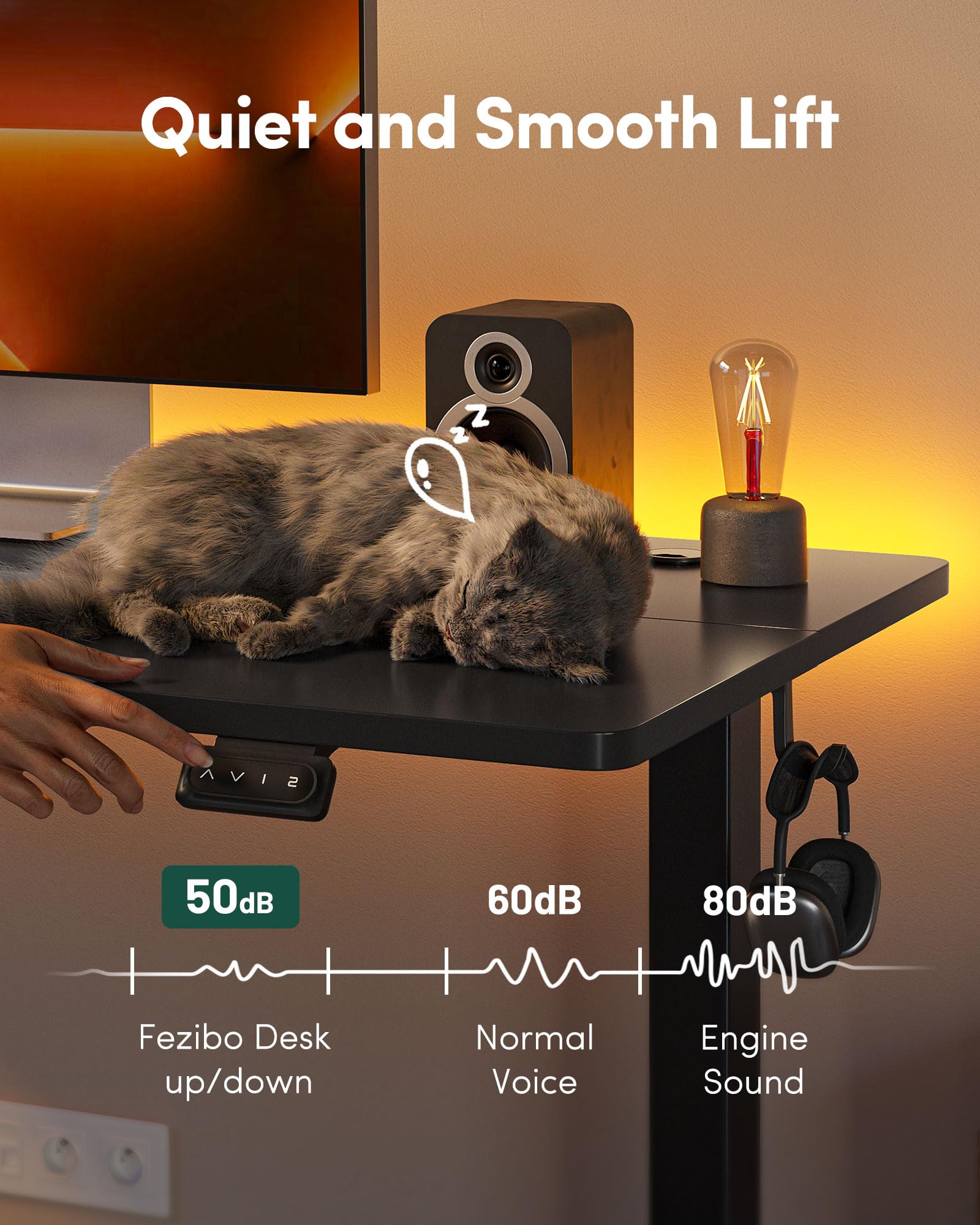 FEZIBO Height Adjustable Electric Standing Desk, 120 * 60 cm Stand up Table, Sit Stand Home Office Desk with Splice Board, White Frame/Maple Top