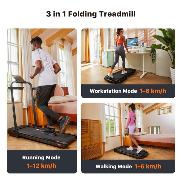 Mobvoi Home Treadmill SE 3 in 1 Foldable Treadmill for Home Walking Pad 2.5 HP Compact Portable folding Under Desk Running Machine with Remote Control LED Display for Home Office 12 km/h