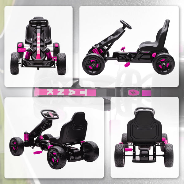AIYAPLAY Pedal Go Kart, Ride on Racer with Freewheel System, Brake, Non-Slip EVA Wheels, Metal Frame, Go Kart for Kids Ages 3-6 Years, Pink