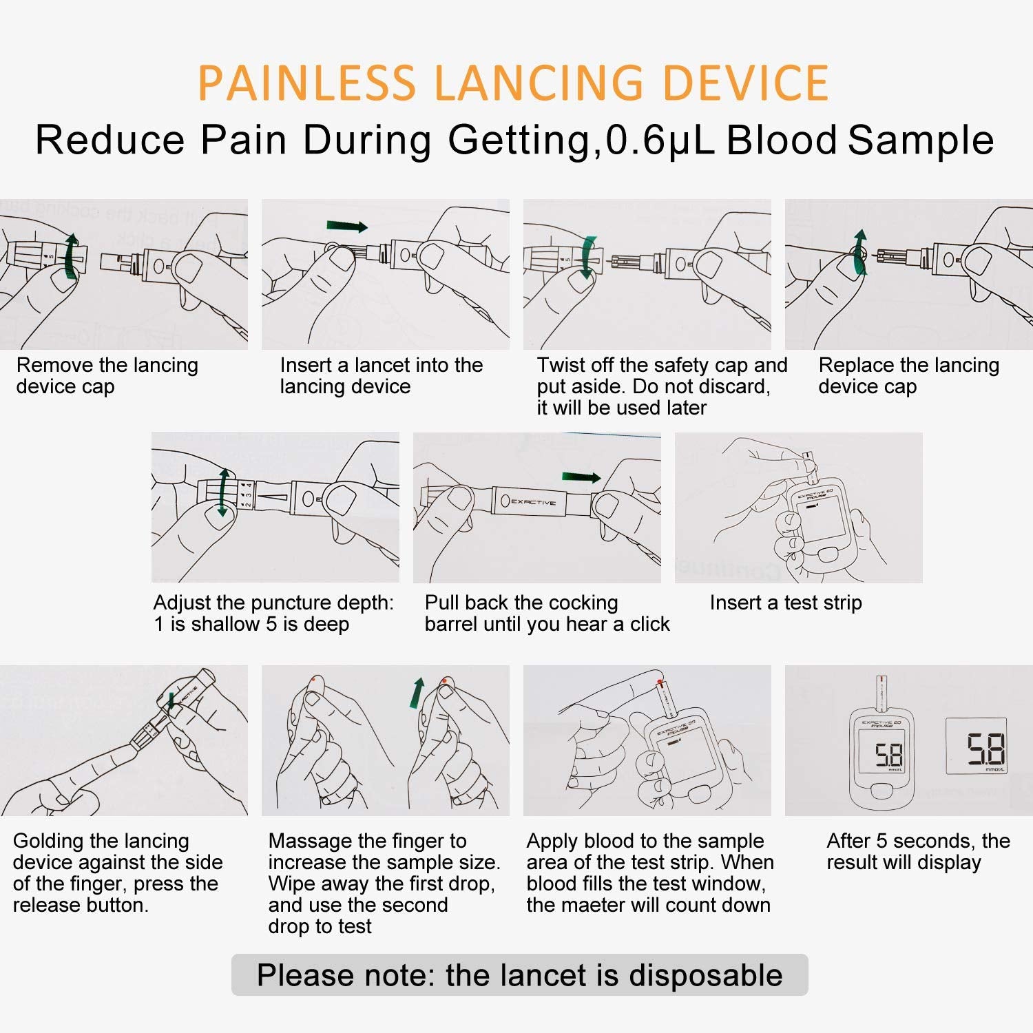 Blood Glucose Monitor Meter, Diabetes Testing Kit [2020 Upgrade] Blood Sugar Tester with 25 Test Strips and 25 Lancets - for UK Diabetics in mmol/L by Exactive EQ