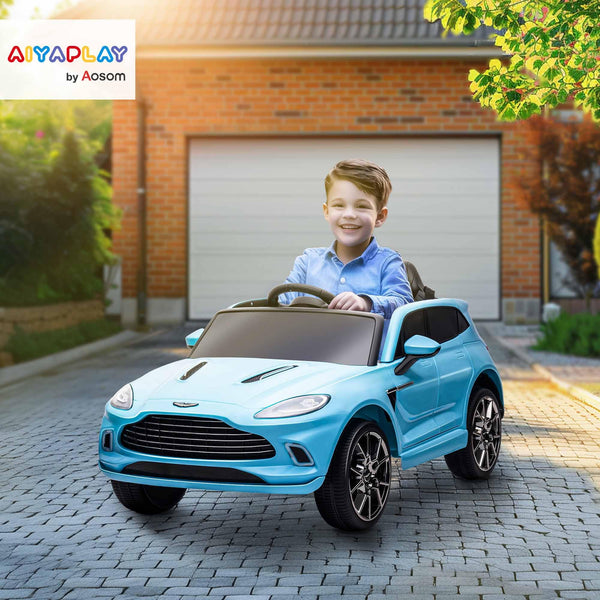 AIYAPLAY 12V Kids Electric Car, Aston Martin DBX Licensed Kids Ride on Car with Remote Control, 4 Suspension Wheels, LED Lights, Music, Horn, Slow Start, for Ages 3-6 Years, Blue