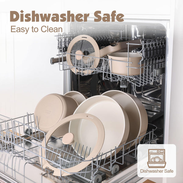 SENSARTE 17 Piece Pots and Pans Set, Nonstick Detachable Handle Cookware, Induction Kitchen Cookware Set with Removable Handle, Healthy Non Stick RV Cookware, Oven Safe (Black)