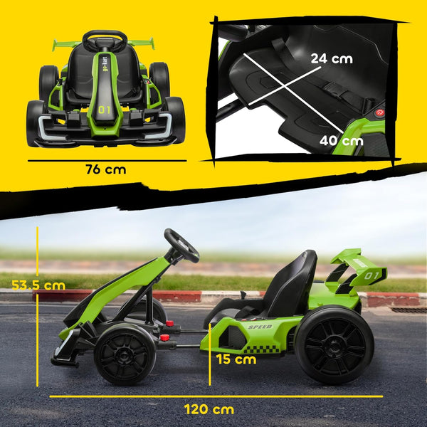 HOMCOM 24V Electric Go Kart for Kids, Ride On Racing Kart with Adjustable Seat, Battery Powered Drifting Ride On Car with Music, Light, Slow Start, Button Start, Horn, for 6-12 Years, Green