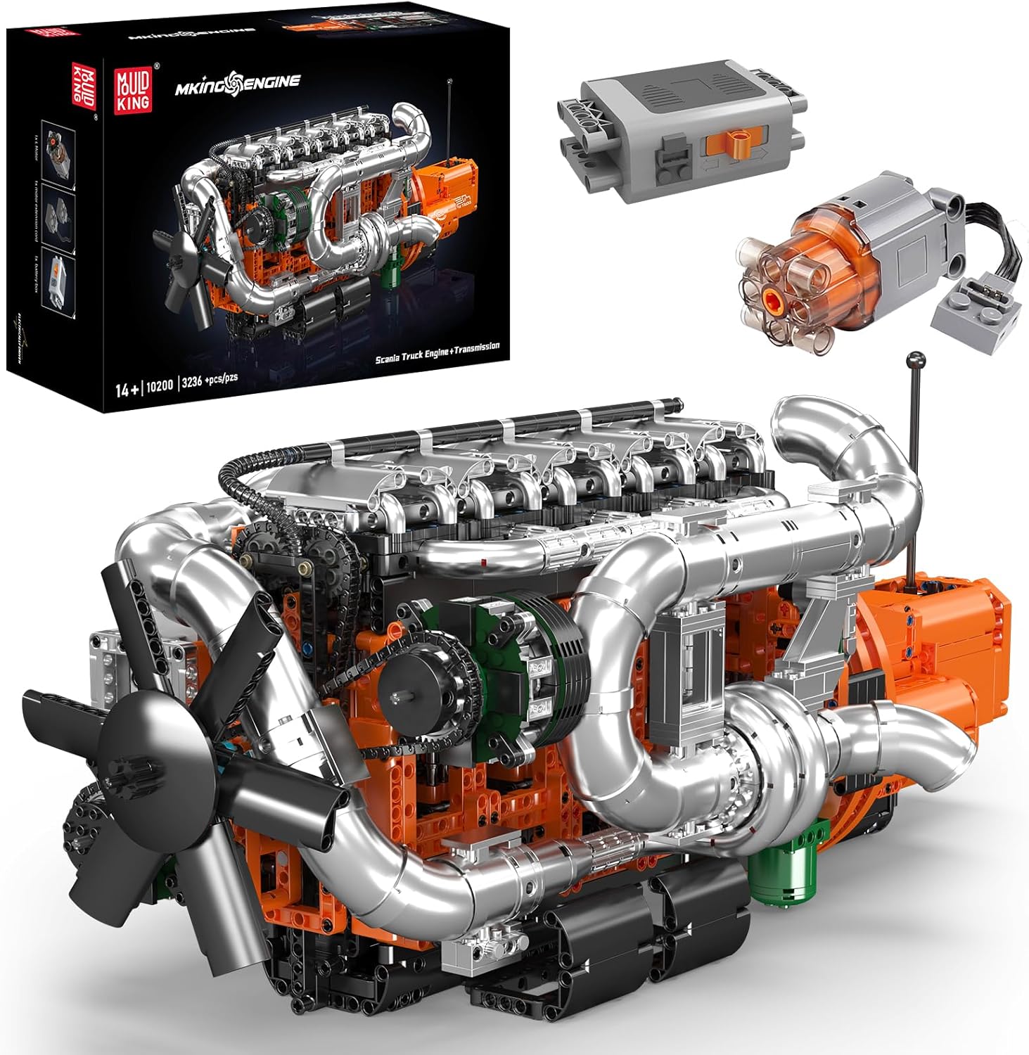 Mould King 10200 Truck Engine Building Blocks Toys Sets, MOC Engine Model with Battery Motor and Gearbox, Collectible Construction Kit Gift for Adults (3070+ Pieces)