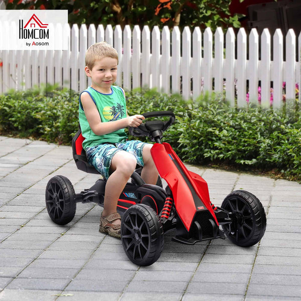 HOMCOM Children Pedal Go Kart, Kids Ride On Racer with Adjustable Seat, Swing Axle, Shock Absorption EVA Tyres, Handbrake, for Ages 3-8 Years, Red