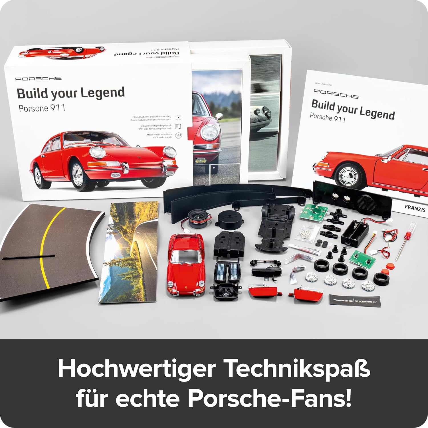 FRANZIS 67247 Porsche 911 Build Your Legend Detailed Model Kit Including Sound Module, LED Lighting, Accompaniment Book