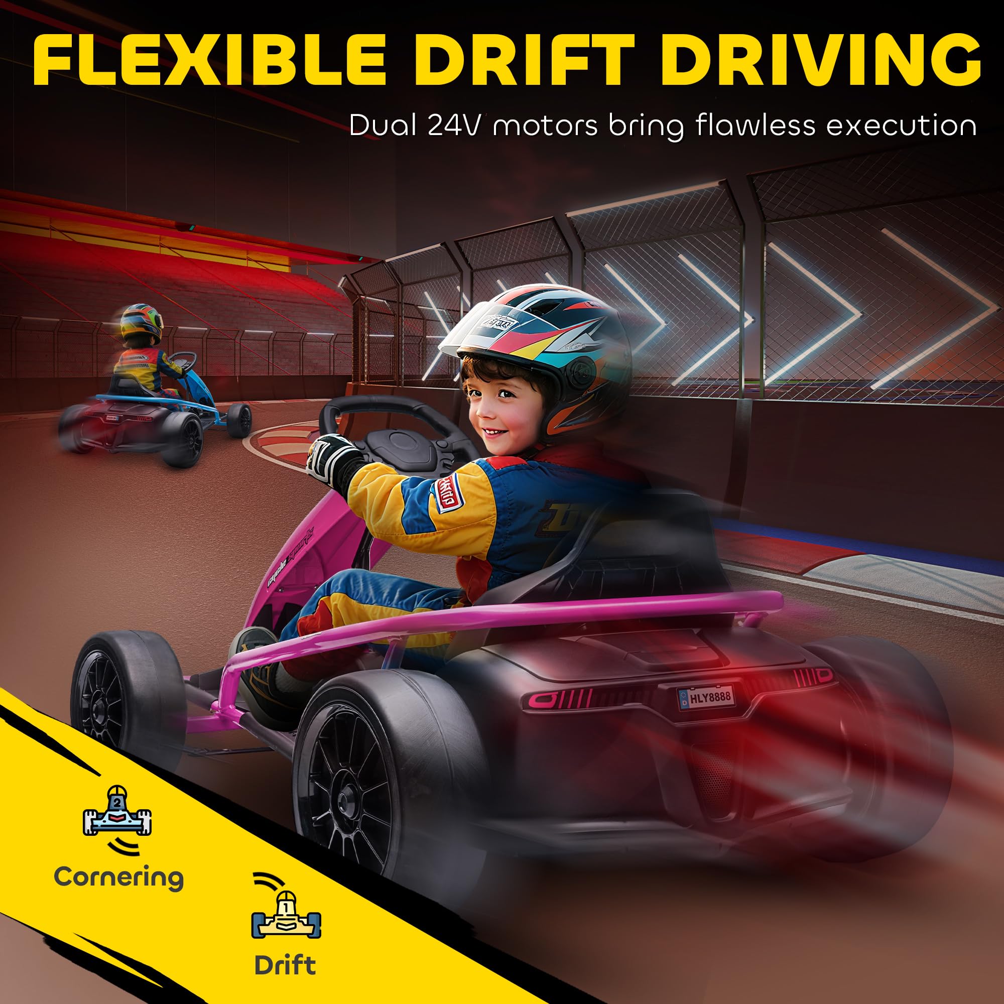 HOMCOM 24V Electric Go Kart for Kids, Ride-On Racing Go Kart with Slow Start, Music, Horn Honking and Safety Belt, for 8-12 Years Old, Blue