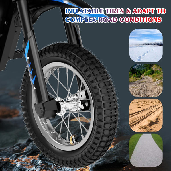 EVERCROSS EV12M PRO Kids Ride On Motorcycle, Electric Motorcycle with 300W Motor, 9.3Miles Long-Range, 12'' Pneumatic Tire, Bluetooth Music, Colorful Lights, Motor Cross for Ages 3-12 Children