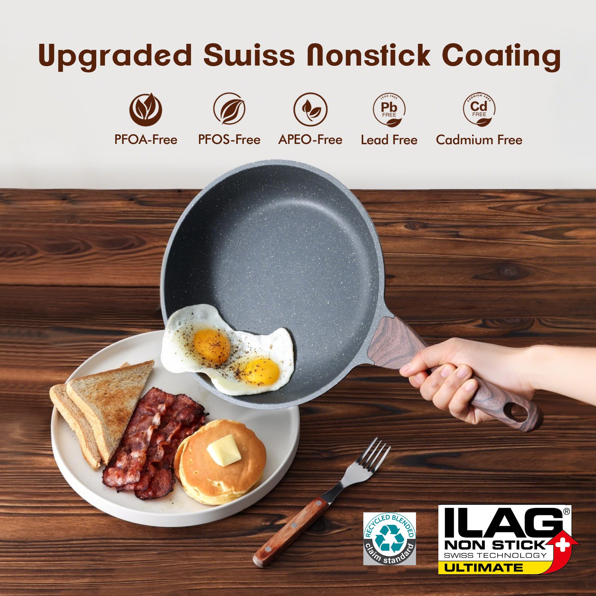 SENSARTE 17 Piece Pots and Pans Set, Nonstick Detachable Handle Cookware, Induction Kitchen Cookware Set with Removable Handle, Healthy Non Stick RV Cookware, Oven Safe (Black)