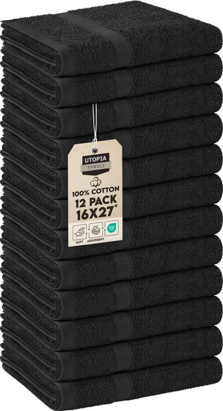 Utopia Towels - Salon Towel, Pack of 12 (Not Bleach Proof, 16x27 Inches) Highly Absorbent Cotton Towels for Hand, Gym, Beauty, Spa, and Home Hair