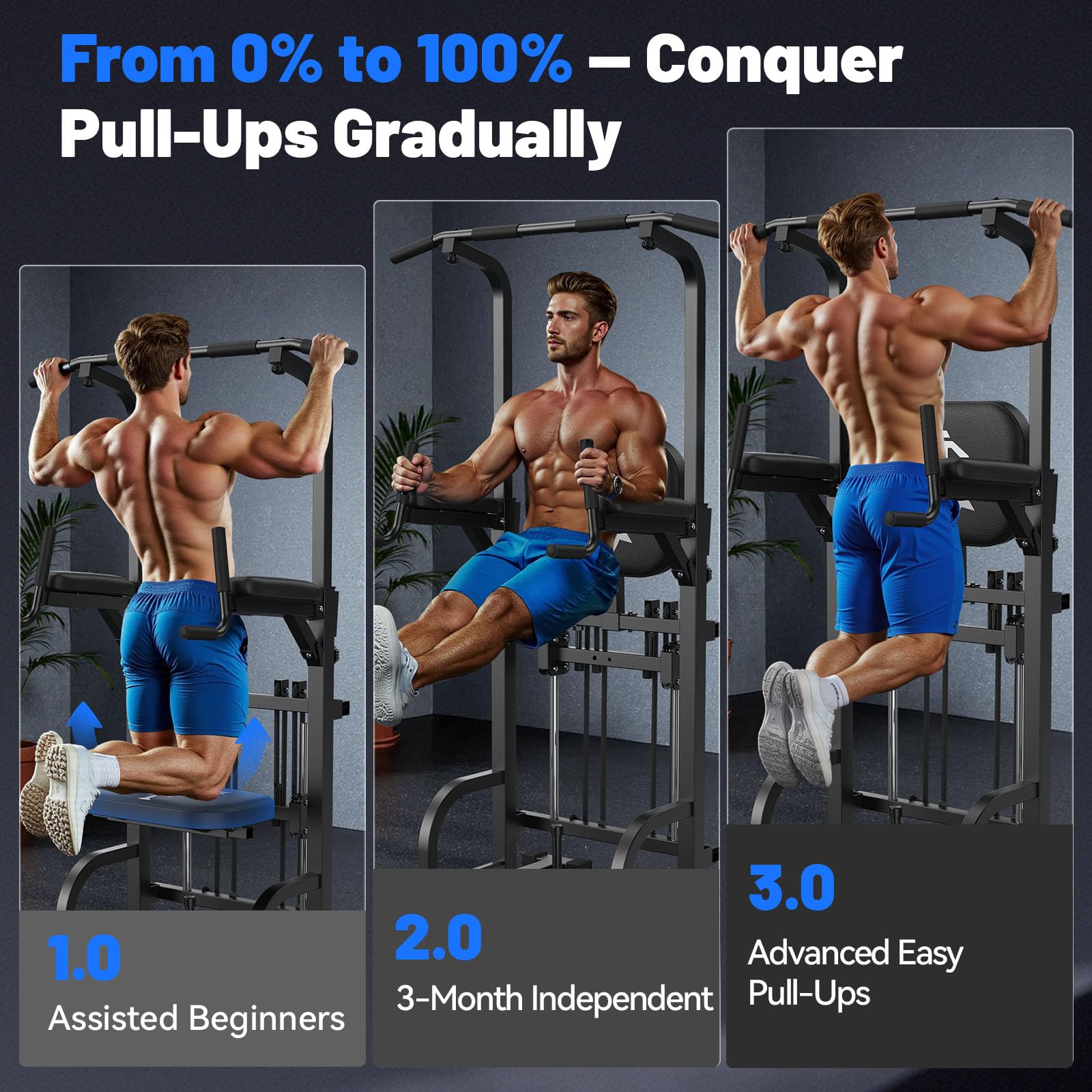 Sportsroyals Power Tower Pull Up Bar Station, 450LBS Stable Pull Up Dip Station for Home Gym Strength Training Equipment