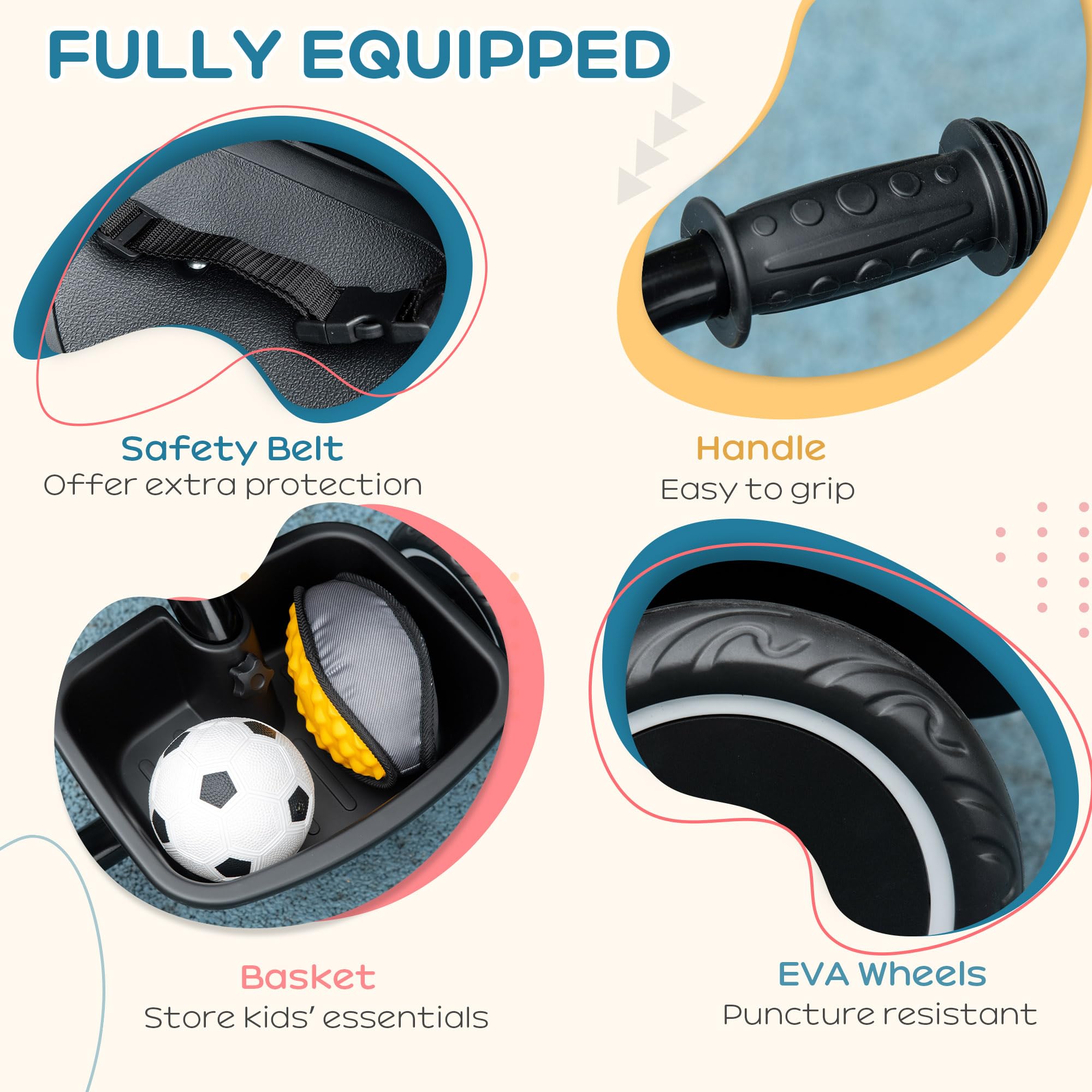 AIYAPLAY Kids Trike, Toddler Tricycle for 2 to 5 Years, with Adjustable Seat, Pedal, Front Rear Baskets, 3 Wheels Kids Bike Gift for Boys and Girls, Red