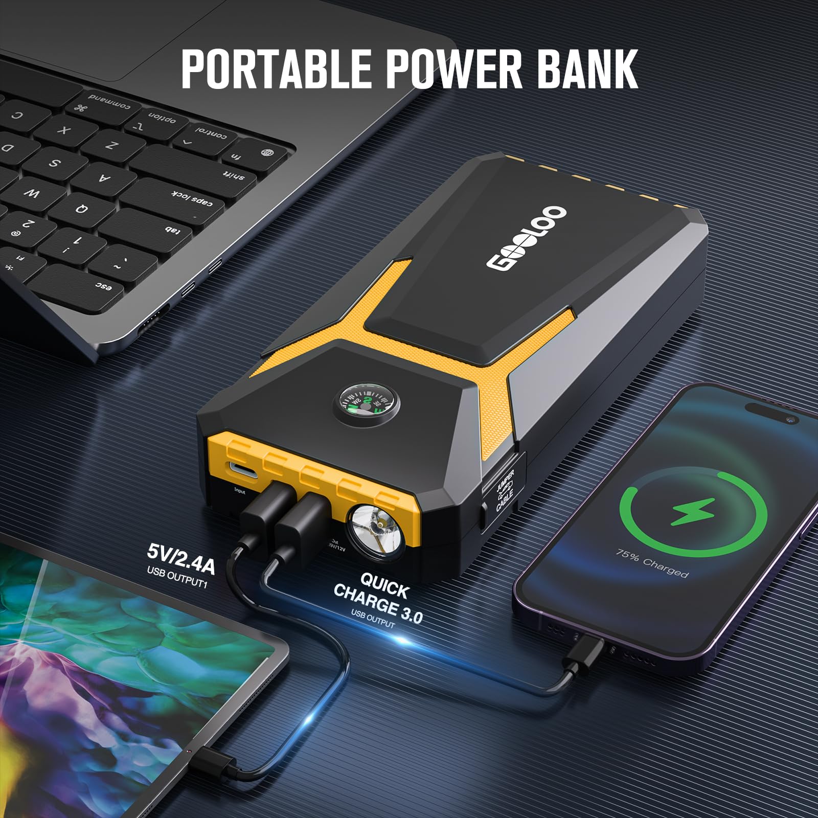 GOOLOO New GP2000 Jump Starter 2000A Car Starter Battery Pack (Up to 8.0L Gas, 6.0L Diesel Engine),12V Car Battery Charger Jumper Starter, Portable Lithium Jump Box with USB Quick Charge