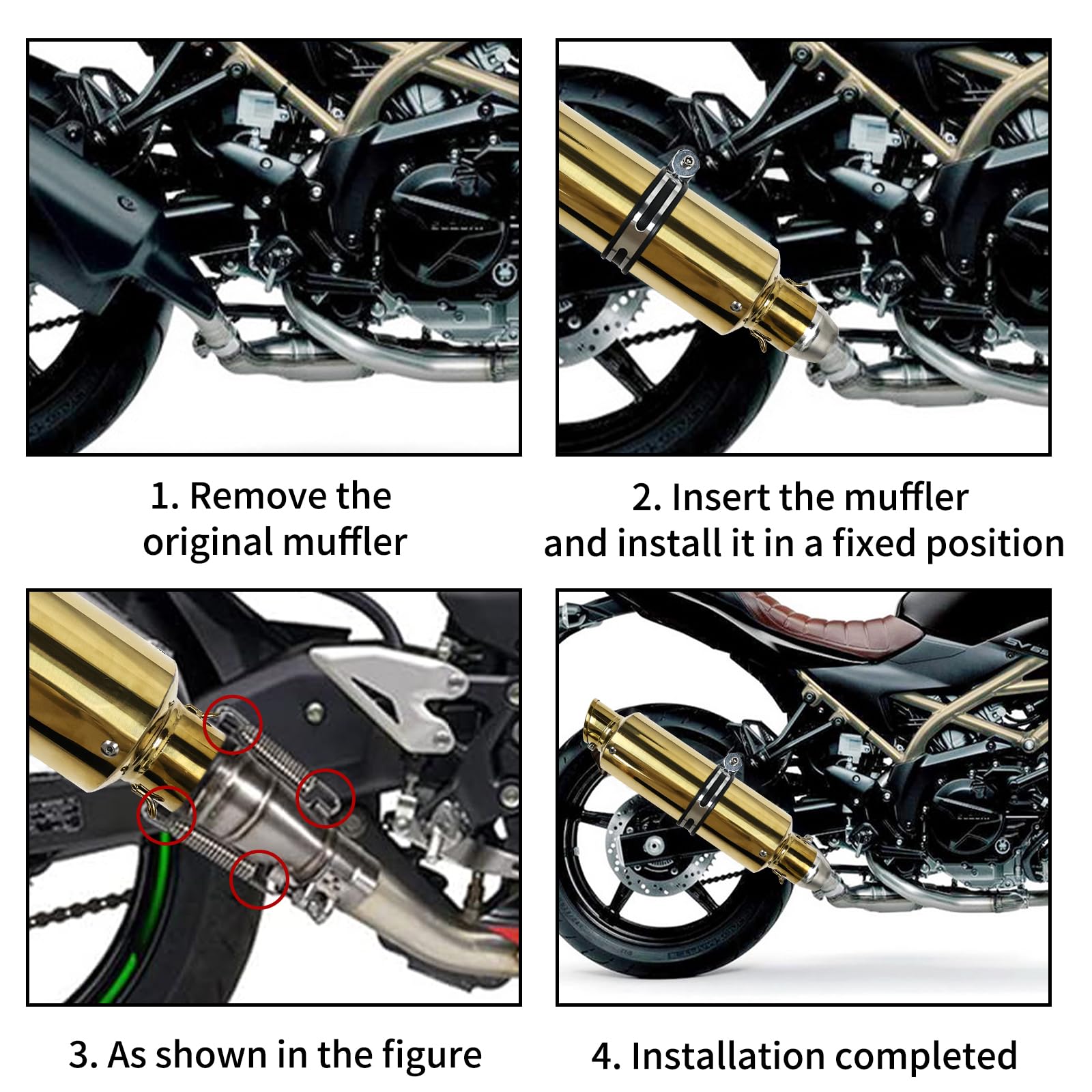 38mm 51mm Universal Motorcycle Golden Muffler Exhaust Stainless Steel Slip on Exhaust Pipe 1.5" 2" for Dirt Bike Street Bike Scooter ATV