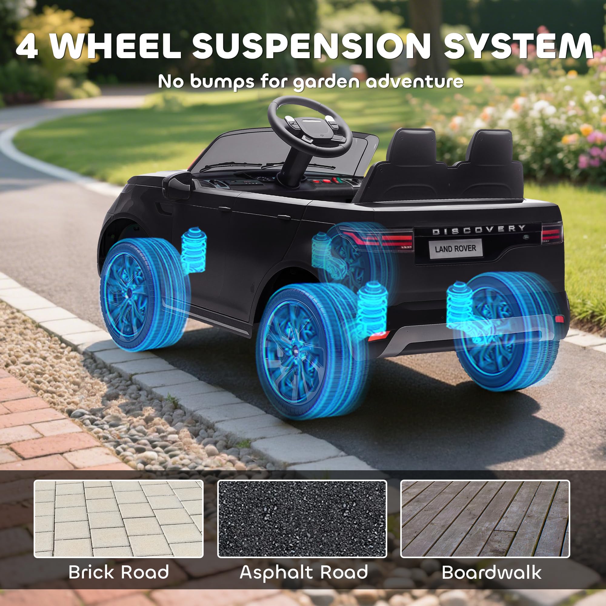 AIYAPLAY Land Rover Discovery Licensed 12V Electric Car for Kids, Ride on SUV with Remote Control, 4 Wheel Suspension System, Slow Start, LED Lights, Music, for 3-6 Years Old, Khaki