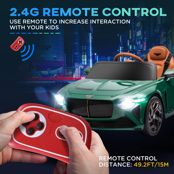 HOMCOM Bentley Bacalar Licensed, 12V Kids' Electric Ride-On with Remote Control, Battery Powered Electric Car for Kids with Suspension Wheels, Horn, Lights, for Ages 3-5 Years - Green