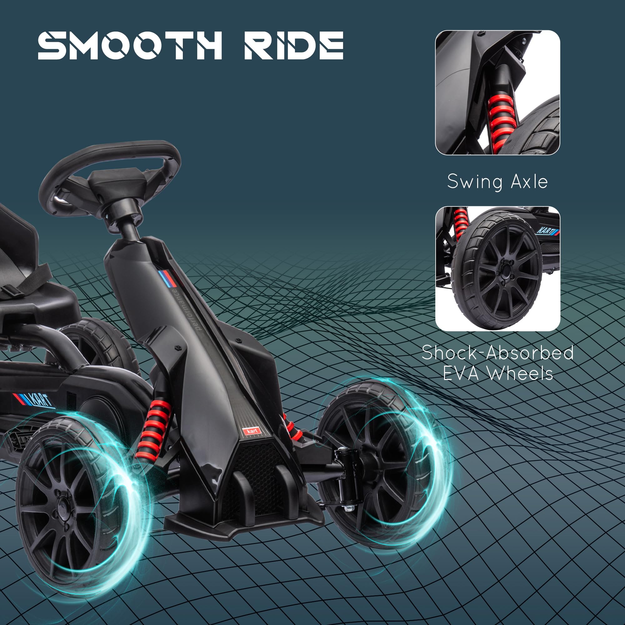 HOMCOM Children Pedal Go Kart, Kids Ride On Racer with Adjustable Seat, Swing Axle, Shock Absorption EVA Tyres, Handbrake, for Ages 3-8 Years, Red